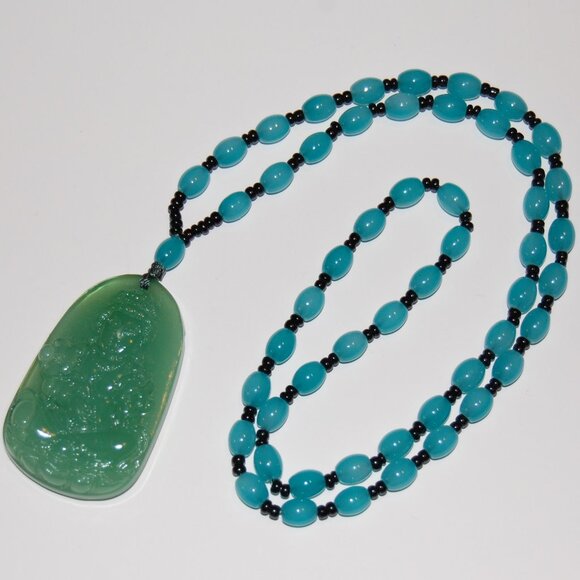 Buddha Necklace,Glass Beaded Necklace,Party Necklace,Sweater Necklace - Picture 1 of 2